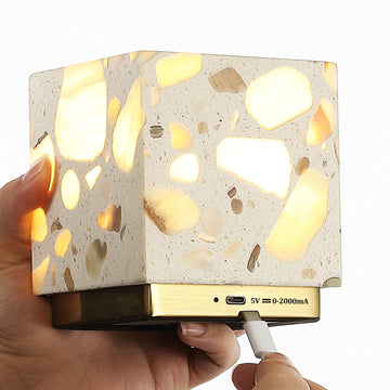 Lara 4.63" Modern Glam Terrazzo Rechargeable/Cordless Dimmable Integrated LED Mini Table Lamp with Touch Sensor - JONATHAN Y